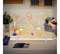 Pizarra de notas LED con colores, acrílico, con lápiz de 7 colores, con soporte ajustable, pizarra LED transparente luminosa, lavable, bloc de notas, pizarra de escritura, memo (transparente, 35 x 25