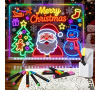 Pizarra de notas LED con colores, tablero de dibujo LED luminoso para niños, 13 colores, 35 x 25 cm, adaptador, pizarra acrílica con cadena para colgar, soporte, regalo creativo