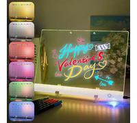 Pizarra de notas LED con colores, tablero de dibujo recargable, 35 x 25 cm, con 10 modos de luz, colgable, pizarra de escritura, pizarra de dibujo LE-D con cadena para colgar y soporte, con bolígrafo
