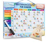 Edubini Pizarra de recompensas para niños - [100 tareas + 350 imanes] - Sistema de recompensas por responsabilidad - Pizarra magnética Montessori planificador semanal para niños, herramientas para el