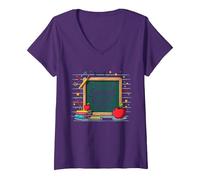 Pizarra de Suministros Escolares This is My Second Grade Era Camiseta Cuello V, Mujer, Morado, M