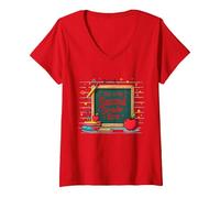 Pizarra de Suministros Escolares This is My Second Grade Era Camiseta Cuello V, Mujer, Rojo, XXL