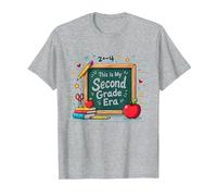 Pizarra de Suministros Escolares This is My Second Grade Era Camiseta, Hombre, Gris Jaspeado, XXL