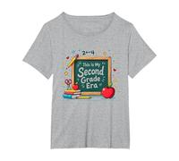 Pizarra de Suministros Escolares This is My Second Grade Era Camiseta, Mujer Tallas Grandes, Gris Jaspeado, 4XL Grande