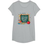 Pizarra de Suministros Escolares This is My Second Grade Era Camiseta, Niñas, Gris Jaspeado, Pequeña
