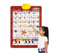 Pizarra Educativa con Sonido, Abecedario Didáctico para Niños con Aprendizaje Bilingüe en Español e Inglés, Póster Interactivo Musical para Hogar y Aula (A)