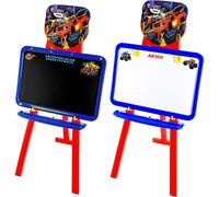 Pizarra infantil de 3 patas, de plástico, doble cara, con diseños exclusivos de Blaze and The Monster Machine(2149-7485-9454)Una cara para pintar con rotulador y la otra con tiza. Repisa para