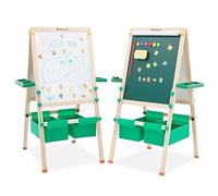Pizarra Infantil de Madera, Caballete de Madera Ajustable en Altura Para Niños, Tablero Infantil de dos Caras con Estante de Almacenamiento,Rollo de Papel, Pizarra Blanca,Letras Magnéticas, Plegable
