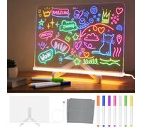 Pizarra Infantil LED, Pizarra Mágica Acrílica 2026 con 7 Rotuladores Borrables & Soporte, Mesa de Luz para Dibujar para Niños Oficina Escuela, Regalo Creativo para Niñas y Niños, 30x20cm