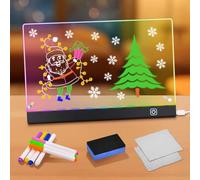 Pizarra LED Acrílica Borrable 32x21cm con 7 Bolígrafos Neón Tablero de Notas LED Iluminado con Soporte de Metal Regalo Creativo para Casa Oficina Niños