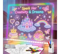 Pizarra LED con 8 colores, 6 modos de iluminación, acrílica, paquete de pilas, caja de regalo con accesorios, para niños, dibujo, memo