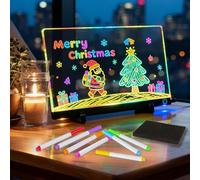 Pizarra LED con colores, pizarra luminosa borrable, cuatro efectos de luz (tres degradados de color y una luz amarilla constante), tablero de mensajes de acrílico con 7 rotuladores y 8 plantillas de