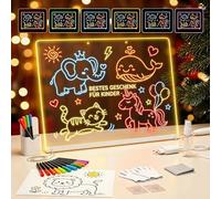 Pizarra LED MQFORU de 35 x 25 cm, pizarra LED borrable para niños con 8 colores de iluminación y 6 modos, con 14 rotuladores y soporte transparente, regalo creativo para el hogar y la oficina