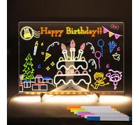 Pizarra LED multicolor - Pizarra de dibujo acrílica - Para niños - Pizarra de mensaje luminosa - 30 x 20 cm - Con bolígrafo de 7 colores y soporte ajustable - Para niños, amigas