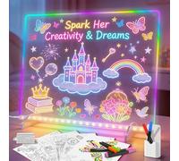 Pizarra LED Niños, Pizarra Luminosa Niños, Tablero de Dibujo LED 35x25 cm, 13 Efectos de Luz, Incluye Adaptador, Soporte, Cadena de Suspensión, Regalo para Cumpleaños Navidad