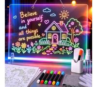 Pizarra LED para niños de 35 cm, recargable, con 7 rotuladores de neón, 8 colores claros y 5 modos, pizarra acrílica luminosa para niñas y niños de 4 a 8 años