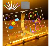 Pizarra Luminosa Led con 7 Colores y Soporte, Tablero Acrilico Luminoso, Pizarra Transparente con Luz, Tablero de Dibujo Led para Niños, Borrable, 20 x 30 cm, para Oficinas Tiendas Apartamentos