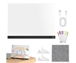 Pizarra luminosa LED para apuntes y dibujos | Superficie de acrílico borrable con 7 bolígrafos de colores | Panel de mensajes iluminado con soporte integrado, para casa, oficina, escuela, apartamento