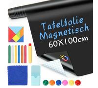Pizarra magnética autoadhesiva, 60 x 100 cm, autoadhesiva, lámina magnética, lámina de tiza para manualidades, incluye 6 tizas + 6 botones magnéticos + 1 soporte para bolígrafo + 1 tangram + 1