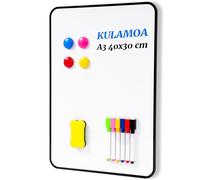 Pizarra Magnética Blanca Doble Cara, A3-40x30cm Pizarra Blanca Pequeño, Superficie Lisa Pizarra Borrable con Bolígrafos y Esponja, Pizarra de Escritorio Portátil para Oficina, Hogar y Escuela