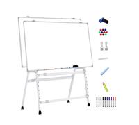 Pizarra Magnetica Doble Cara, Pizarra Blanca con Soporte Plegable, Whiteboard Altura Ajustable, Pizarra Rotulador Borrable(White,70x100cm/28x39in)