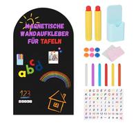 Pizarra magnética infantil, autoadhesiva, en forma de arco, pizarra magnética para habitación infantil, lámina magnética con tizas, paño de limpieza, imanes para niñas y niños (100 x 45 cm, negro)