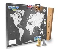Pizarra magnética mapamundi «DARK» incl. 2 x 15 pins magnéticos I Marque sus destinos de viaje I Coleccione fotos e imanes I Póster magnético - mapamundi - XL (84x59CM)