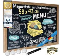 Pizarra magnética para colgar Pizarra con marco de madera; pizarra de pared incl. rotulador de tiza e imanes (XXL - 43 x 58 cm)