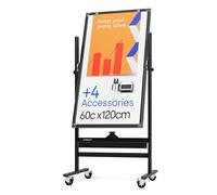 Pizarra Magnética Rodante 60 x 120 centímetros - Pizarra de borrado en seco grande y portátil - Pizarra de caballete de doble cara con ruedas