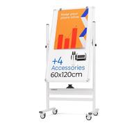 Pizarra Magnética Rodante 60 x 120 cm - Borrado en Seco Grande y Portátil Con Soporte - Caballete de Doble Cara Con Ruedas - Móvil de Pie