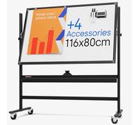 Pizarra Magnética Rodante de 116 x 80 cm - Grande de Borrado en Seco Portátil Con Soporte - Caballete de Doble Cara Con Ruedas - Móvil de Pie