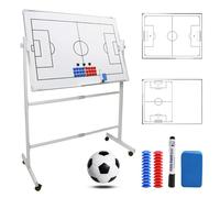 Pizarras de entrenamiento con ruedas de doble cara, pizarra táctica reversible de 360° para baloncesto y fútbol con marcadores y borrador, pizarra de borrado en seco para registro(Soccer)