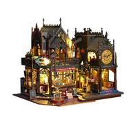 PizazzToy Puzzle 3D de madera de castillo de ciudad, juego de construcción hecho a mano, montaje a mano, rompecabezas de madera 3D, castillo de Halloween, miniatura, juego de manualidades, modelo de
