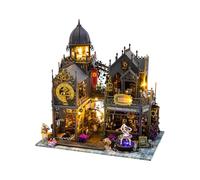 PizazzToy Rompecabezas 3D de madera castillo de Halloween para adultos, montaje en 3D, rompecabezas de madera en miniatura, castillo de Huoluo, juego de manualidades con LED, decoración de Halloween