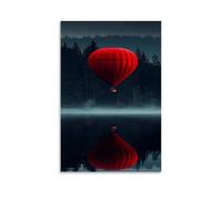 PIZKEEP A Red Hot Air Balloon Balloon Flies over The Lake (póster escénico) decoración de póster 12 x 18 pulgadas (30 x 45 cm)