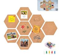Pizsieat 8 Piezas Corcho Pared Autoadhesivo,20 x 17,5 cm Pizarra Corcho Hexagonal Tablero Madera con Chinchetas para Colgar Fotos, Decoración del Hogar y Artículos de Oficina (6mm)