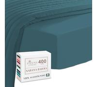 Pizuna Sábana Bajera 180x200 Algodón Azul Pavo Real, Tejido Satinado Luxury 100% Algodón Fibra Larga 400 Hilos Sábana Bajera 180 para colchones de hasta 40 cm de Grosor - 1 Pieza