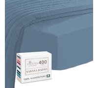 Pizuna Sábana Bajera 180x200 Algodón Azul Viejo, Tejido Satinado Luxury 100% Algodón Fibra Larga 400 Hilos Sábana Bajera 180 para colchones de hasta 40 cm de Espesor - 1 Pieza