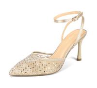 PIZZ ANNU Tacones Mujer Zapatos Tacon Vestir Pitillos para Salon de Fiesta Destalonados y Comodos con Tira de Tobillo Ajustable Albaricoque EU 41