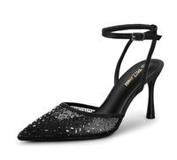 PIZZ ANNU Tacones Mujer Zapatos Tacon Vestir Pitillos para Salon de Fiesta Destalonados y Comodos con Tira de Tobillo Ajustable Negro EU 39