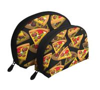 Pizza 3D, Bolsa de Maquillaje de Concha, Monedero pequeño para Mujer, Bolsa de artículos de tocador, Bolsa de cosméticos, 2 Piezas