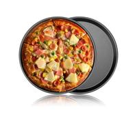 Pizza Baking Pan 11 Inch Nonstick, 2 Pack Perfect Result Nonstick Pizza Tray for Oven Baking Beef Chicken Meat Meal Prep Black Round