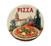 Pizza Church Olive Bottle Table - Letrero redondo de metal vintage para cafetería, bar, pub, decoración de pared del hogar, póster de metal de 8 x 8 pulgadas