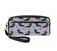 Pizza Comida Perro Salchicha Lindo, Bolsa de Maquillaje Bolsa de cosméticos Bolsa de Aseo de Viaje portátil Estuche de Cuero para Mujeres y niñas