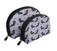 Pizza Comida Perro Salchicha Lindo, Bolsa de Maquillaje de Concha, Monedero pequeño para Mujer, Bolsa de artículos de tocador, Bolsa de cosméticos, 2 Piezas
