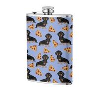 Pizza Comida Perro Salchicha Lindo,Frasco de acero inoxidable 304 de 8 oz con funda de cuero sintético, frasco de bolsillo para licor plano para exteriores