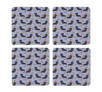 Pizza Comida Perro Salchicha Lindo,Posavasos Cuadrados de Corcho MDF, Almohadilla para Tazas, Juego de 4 Posavasos para Bebidas