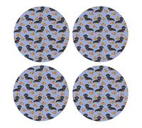 Pizza Comida Perro Salchicha Lindo,Posavasos Redondos de Corcho MDF, Almohadilla para Tazas, Juego de 4 Posavasos para Bebidas