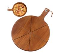 Pizza Cutting Board, Wooden Pizza Paddle Round Cutting Board, 6 Grooves Large Tray For Home Kitchen Baking Oven Accessories Serving Charcuterie Meat Cheese Bread Fruit