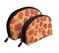Pizza de peperoni Modelo 3D, Bolsa de Maquillaje de Concha, Monedero pequeño para Mujer, Bolsa de artículos de tocador, Bolsa de cosméticos, 2 Piezas